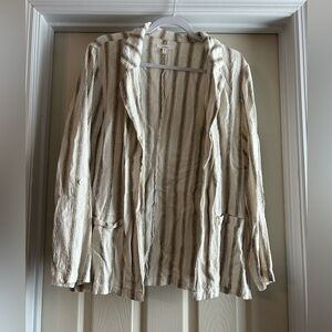 Maurices Linen Open Front Blazer – Blue/Yellow/Cream Striped